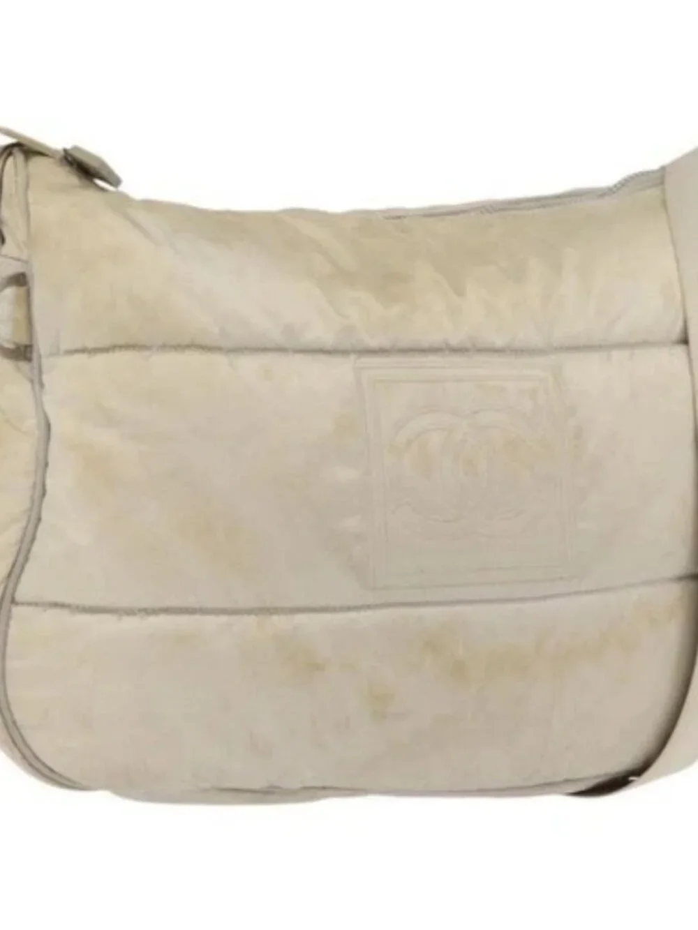 CHANEL Shoulder Bag Nylon Beige Silver CC Auth mr2413